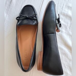 J. Crew Never Worn Black Leather Loafers with Bow